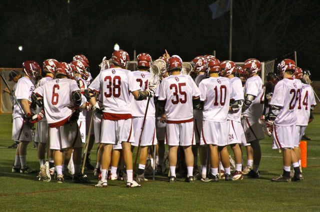 OU Lacrosse vs Texas Tech Team Huddle