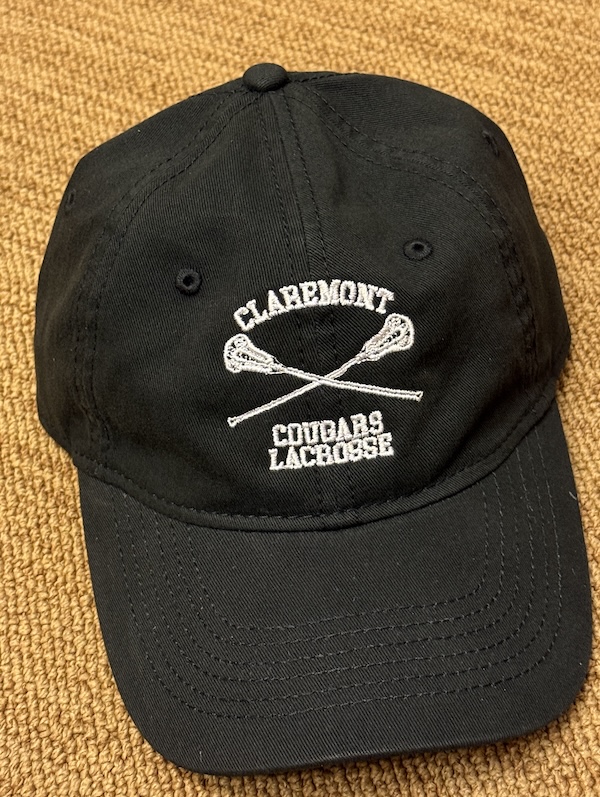 Black cap with white lacrosse logo on front